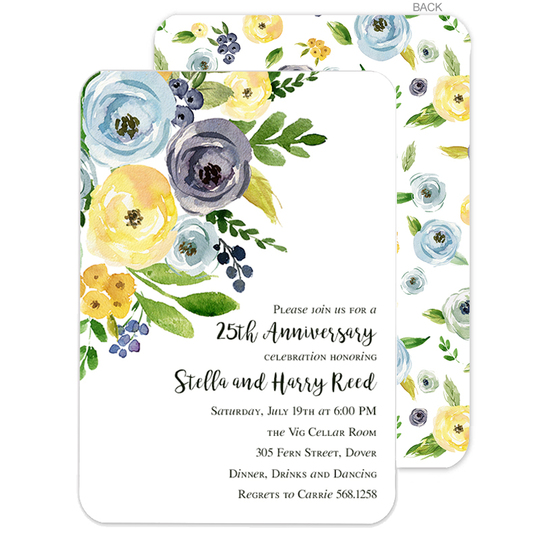 Yellow and Blue Corner Flowers Invitations